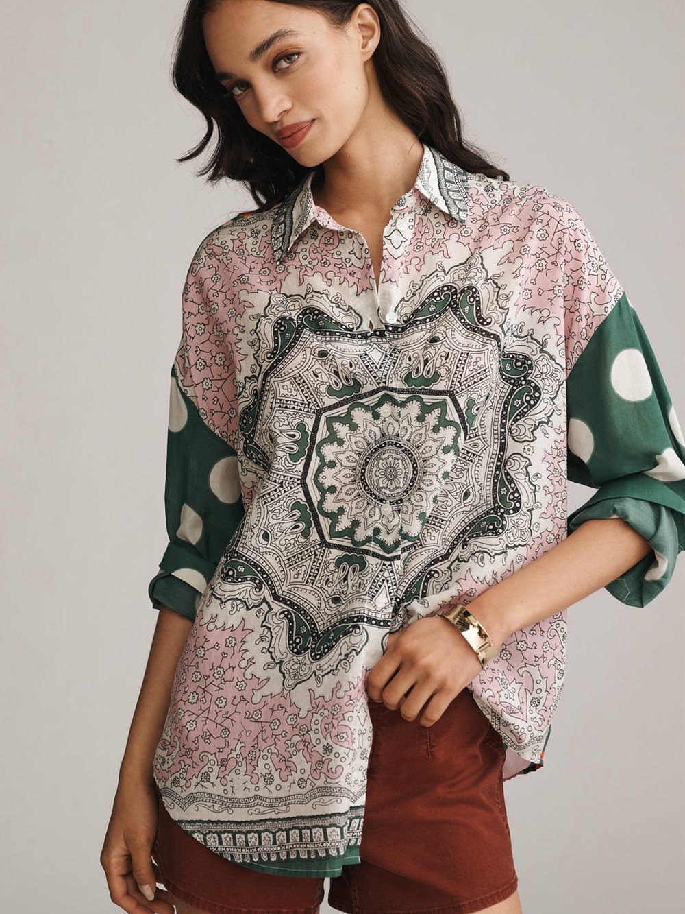 Essentiel Antwerp Houisiana Mixed Print Button Down Shirt Size M NWOT